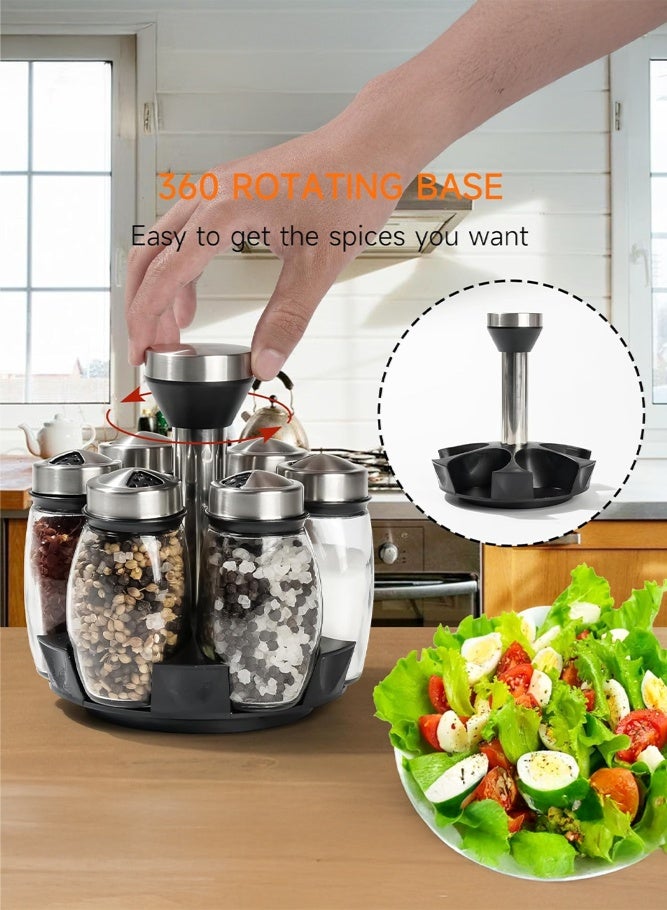 SHABILI Glass and Stainless Steel Spice Organizer Set for Home Use, Rotating Spice Rack and Condiment Set for Cooking, Space Saving Kitchen Spice Racks for Neat Countertop Seasoning Storage (Silver) - Image 2